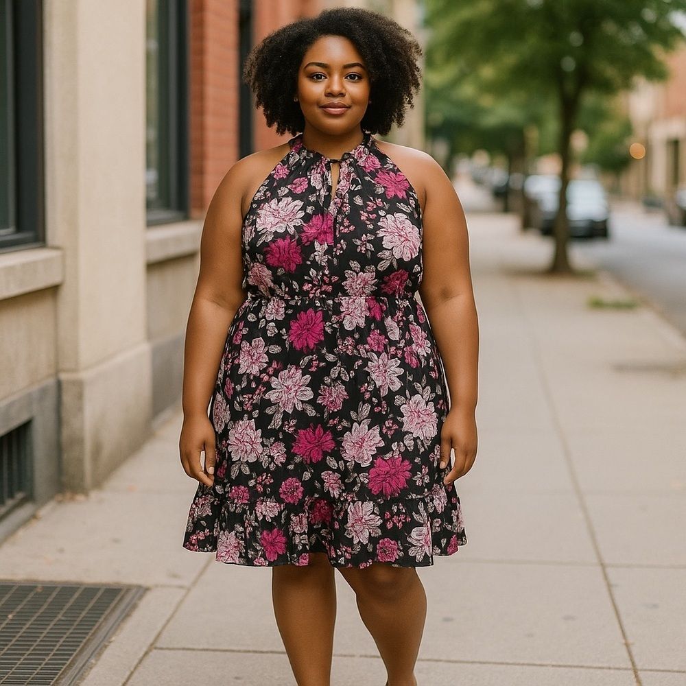 Lane Bryant Pink and Black Ruffled Tiered Sundress 14